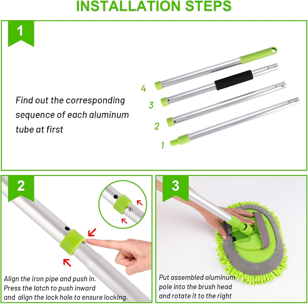 62" Adjustable Length Car Wash Brush Kit with Long Handle Microfiber Car Cleaning Supplies