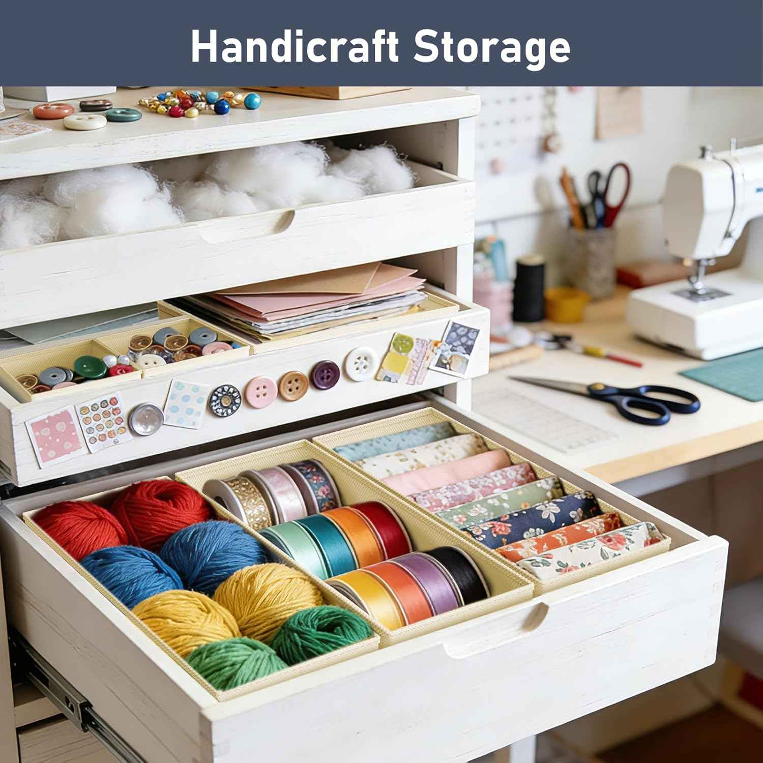 DIMJ Drawer Organizer Clothes, 12 Pack Dresser Organizer, Foldable Closet Organizers and Storage, Fabric Dresser Bins, Drawer Dividers for Nursery, Baby Clothes, Underwears, Sock (Beige)