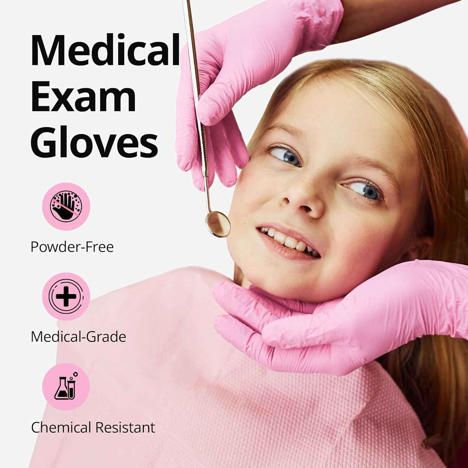 Food-Grade Pink Nitrile Gloves: 3-mil, Latex-Free, Powder-Free, 100 ct Box (Medium)