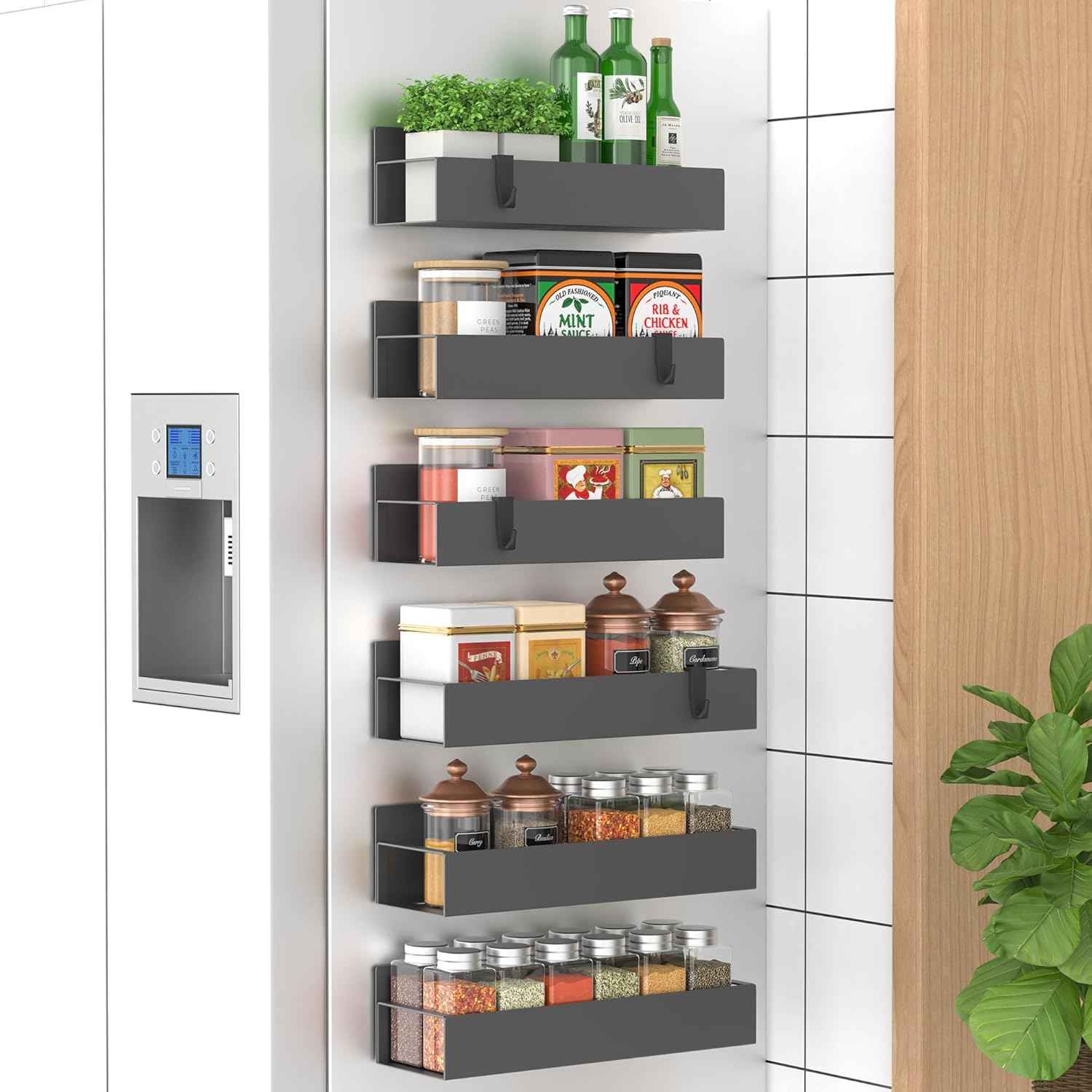 Metal 4 Pack Magnetic Spice Storage Rack Organizer for Refrigerator and Oven, Black Fridge Organizers and Storage
