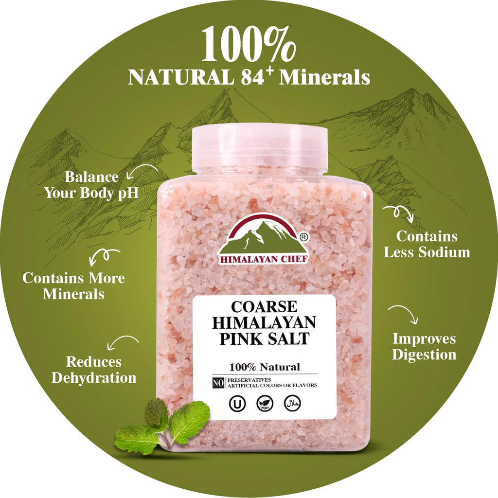 Himalayan Chef Pink Himalayan Salt Coarse Grain, 5 lbs, Pure, Natural, Kosher, Mineral-Rich, Refill for Grinders, Cooking, Seasoning