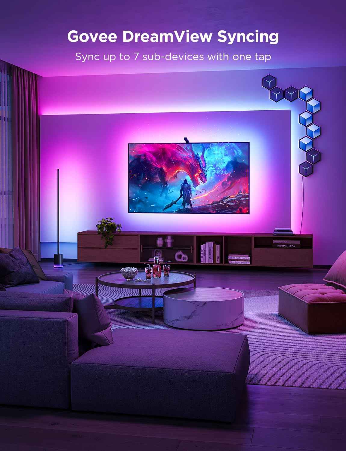 govee tv backlight 3 lite 55-65 inch rgbicw wi-fi led strip lights with camera voice and app control