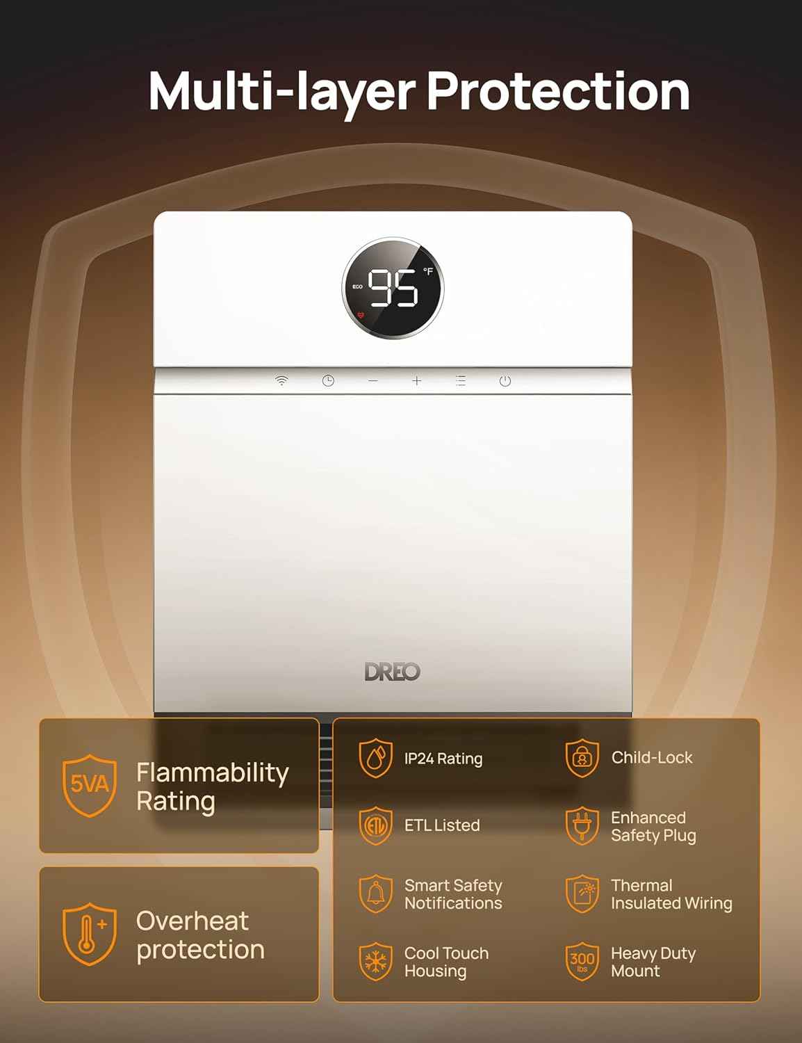 Dreo IP24 Electric PTC Space Heater with 30° Oscillation, Adjustable Thermostat and Alexa Compatibility