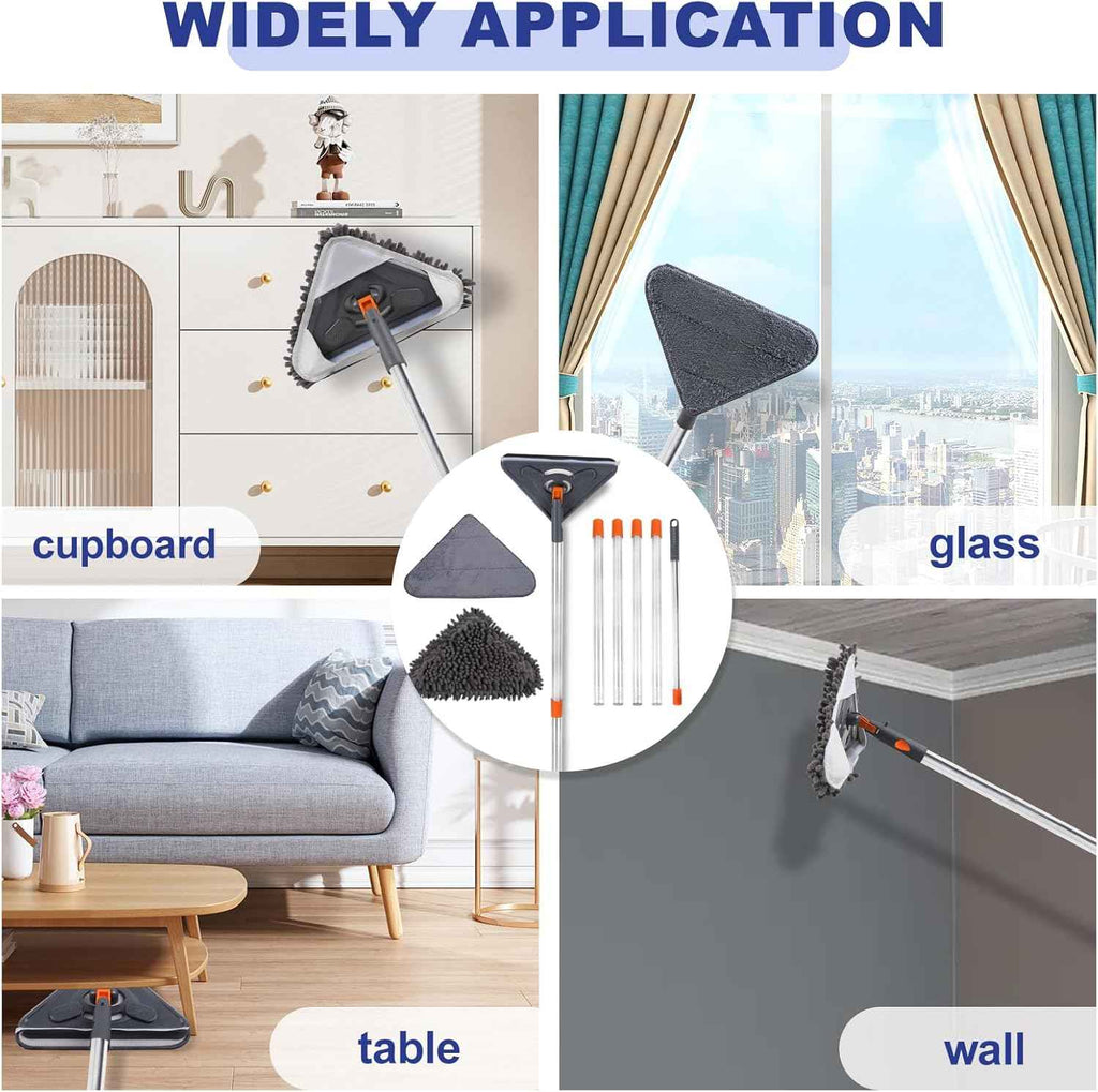 79 inches long handle wall cleaner mop with 360° wall washer for ceilings and dust baseboard floors