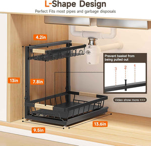 2 packs under sink organizer, 2026 upgrade, height adjustable, 2 tier, multi-purpose storage shelf