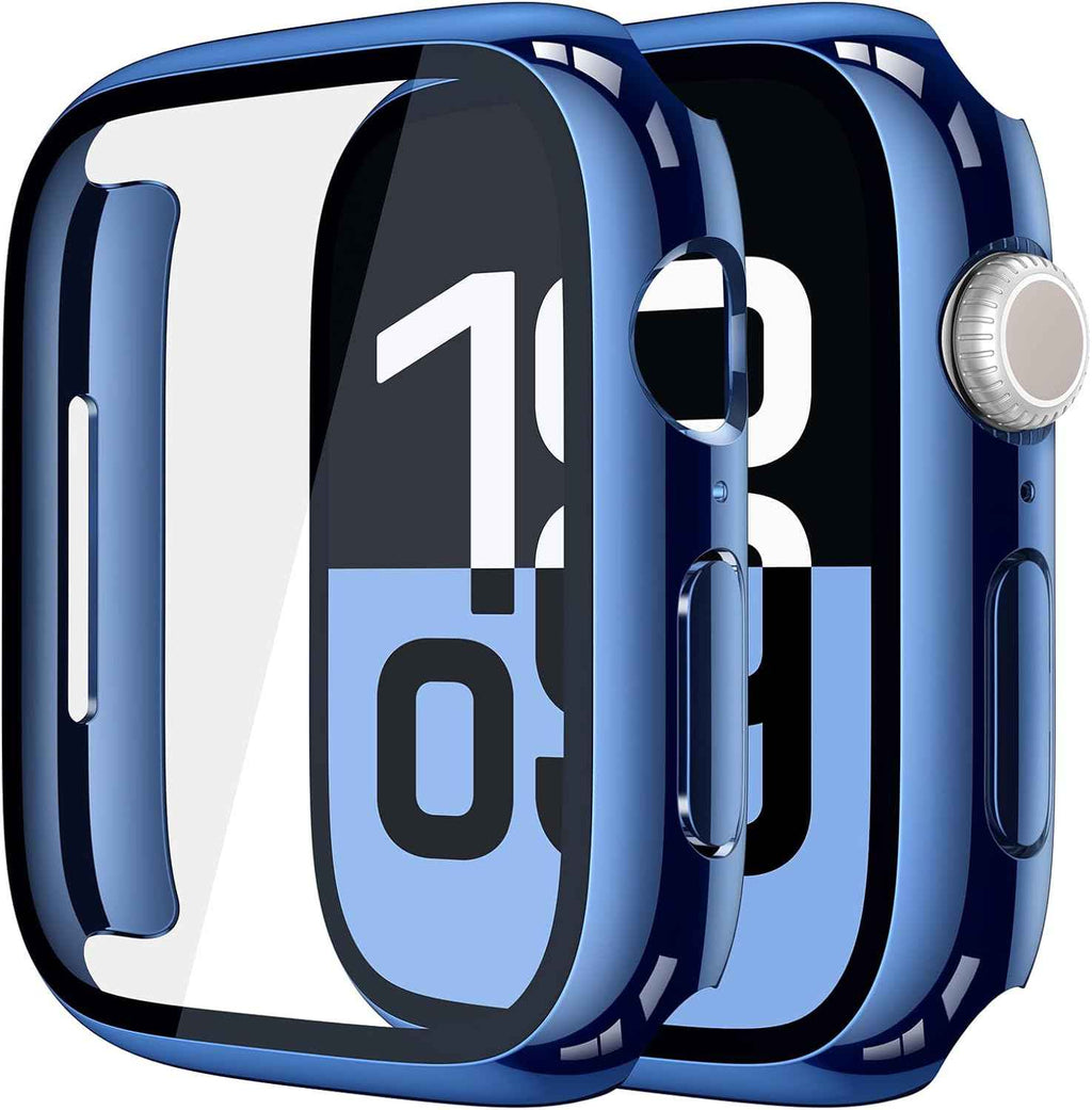Misxi 2 Pack Tempered Glass Case Compatible for Apple Watch Series 11 (2025) Series 10 46mm, Screen Protector Cover for iWatch, Black