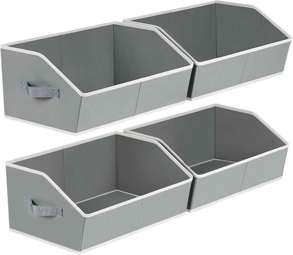 Closet Organizers Bins 6 Packs - Large Closet Shelf Organizer with Handles, Fabric Trapezoid Storage Bins, Collapsible Storage Cubes for Clothes, Towels, Light Gray