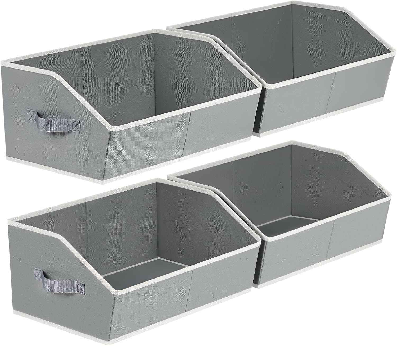 Closet Organizers Bins 6 Packs - Large Closet Shelf Organizer with Handles, Fabric Trapezoid Storage Bins, Collapsible Storage Cubes for Clothes, Towels, Light Gray