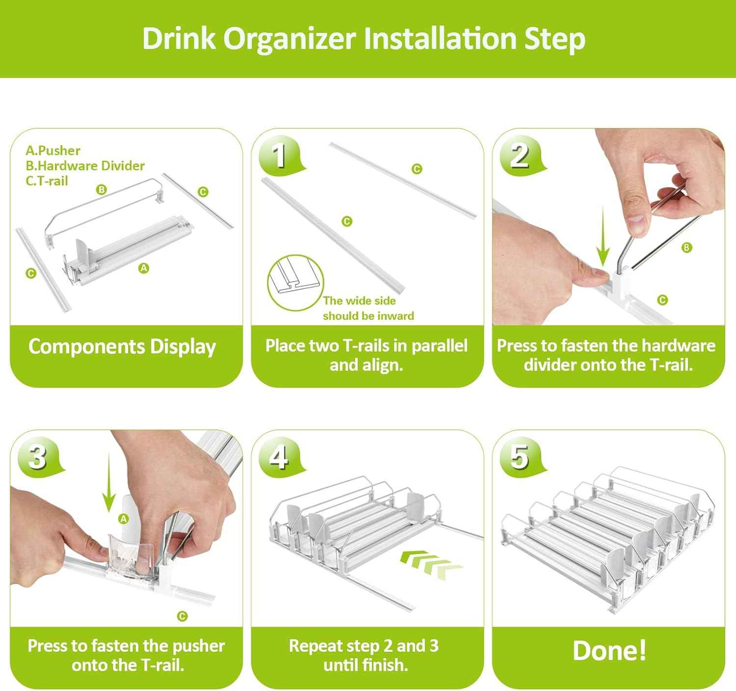 Drink Organizer for Fridge,Self Pushing Fridge Drink Organizer,Automatic Drink Dispenser for Fridge-Holds up to 25 Cans
