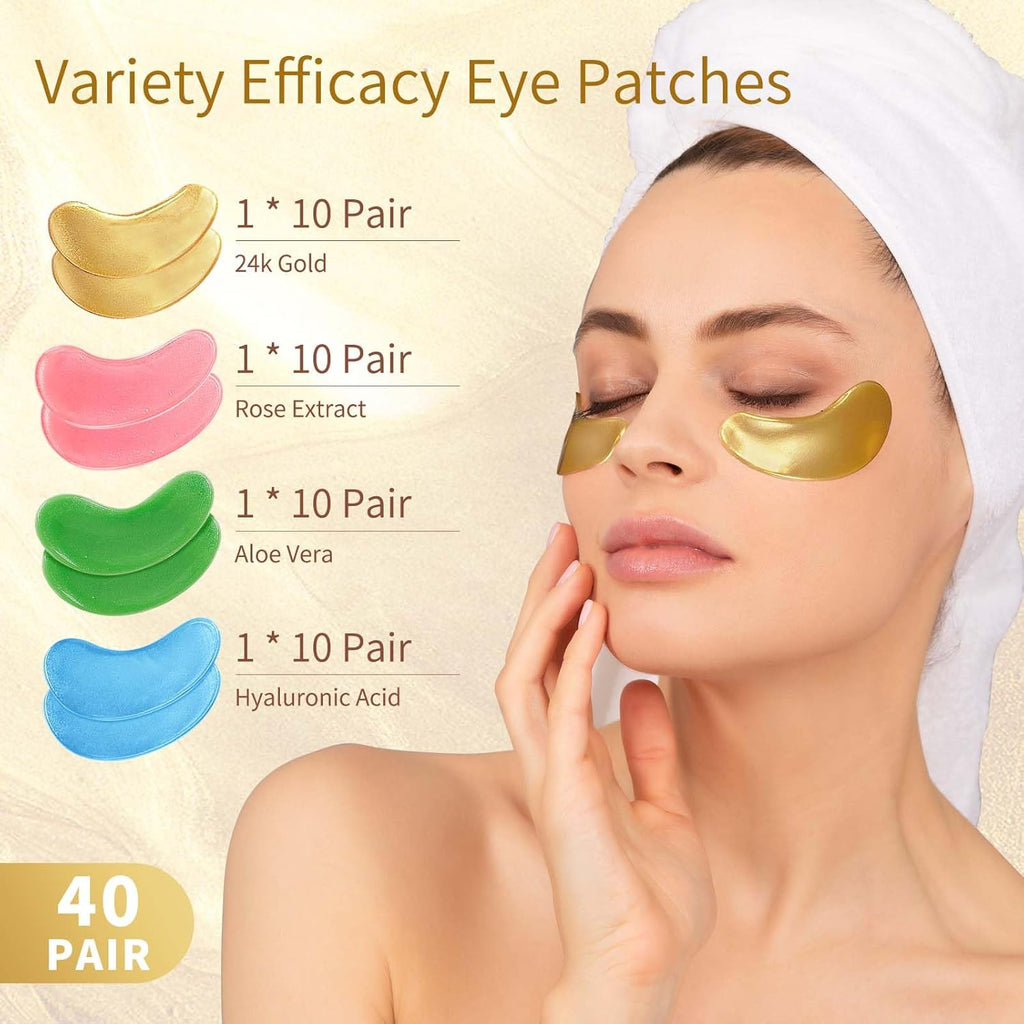 24k Gold Under Eye Patches, 40 Pairs Eye Mask for Dark Circles, Puffy Eyes