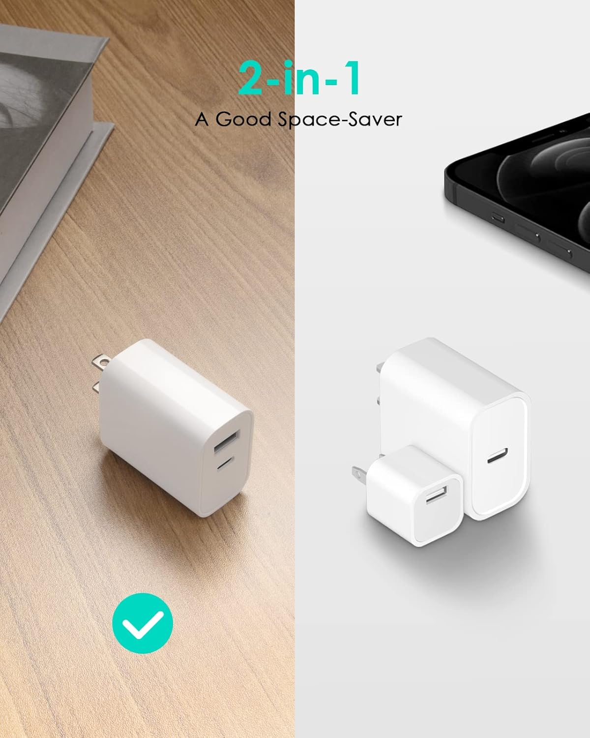 4-pack usb-c pd 20w & qc 3.0 fast charger adapter for multiple devices