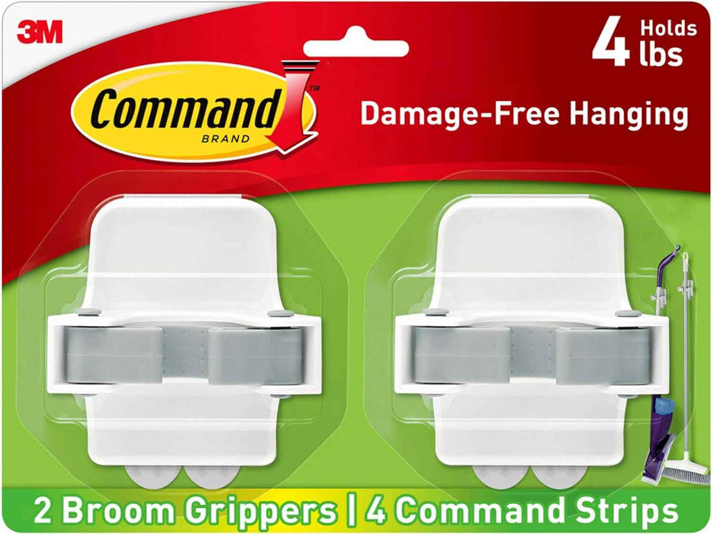 command 2-pack damage-free broom and mop hangers, wall mount household cleaning organizer storage