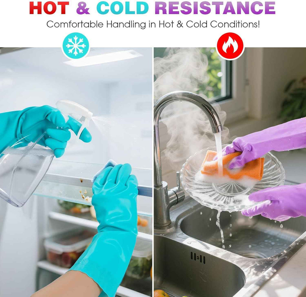 Elgood Reusable Dishwashing Gloves, Latex-free Cotton Lining, 2 Pairs, Purple and Blue, Medium