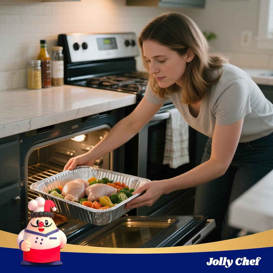 JOLLY CHEF 9x13 Aluminum Foil Pans (30 Pack) - Disposable Half Size Deep Steam Foil Pans for Roasting Turkey, Lasagna, Casseroles - Thanksgiving, Christmas, Parties, Catering