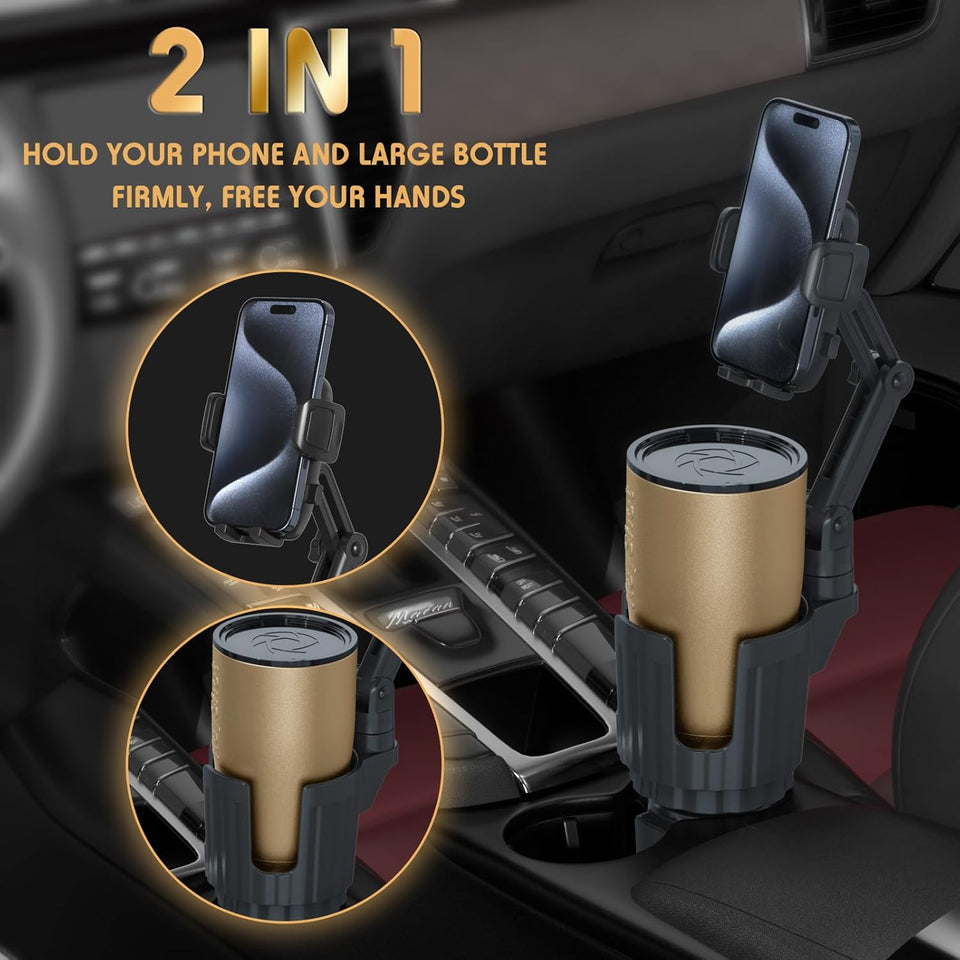 2-in-1 universal car cup holder phone mount with 360å¡ rotation adjustable grip fits most vehicles
