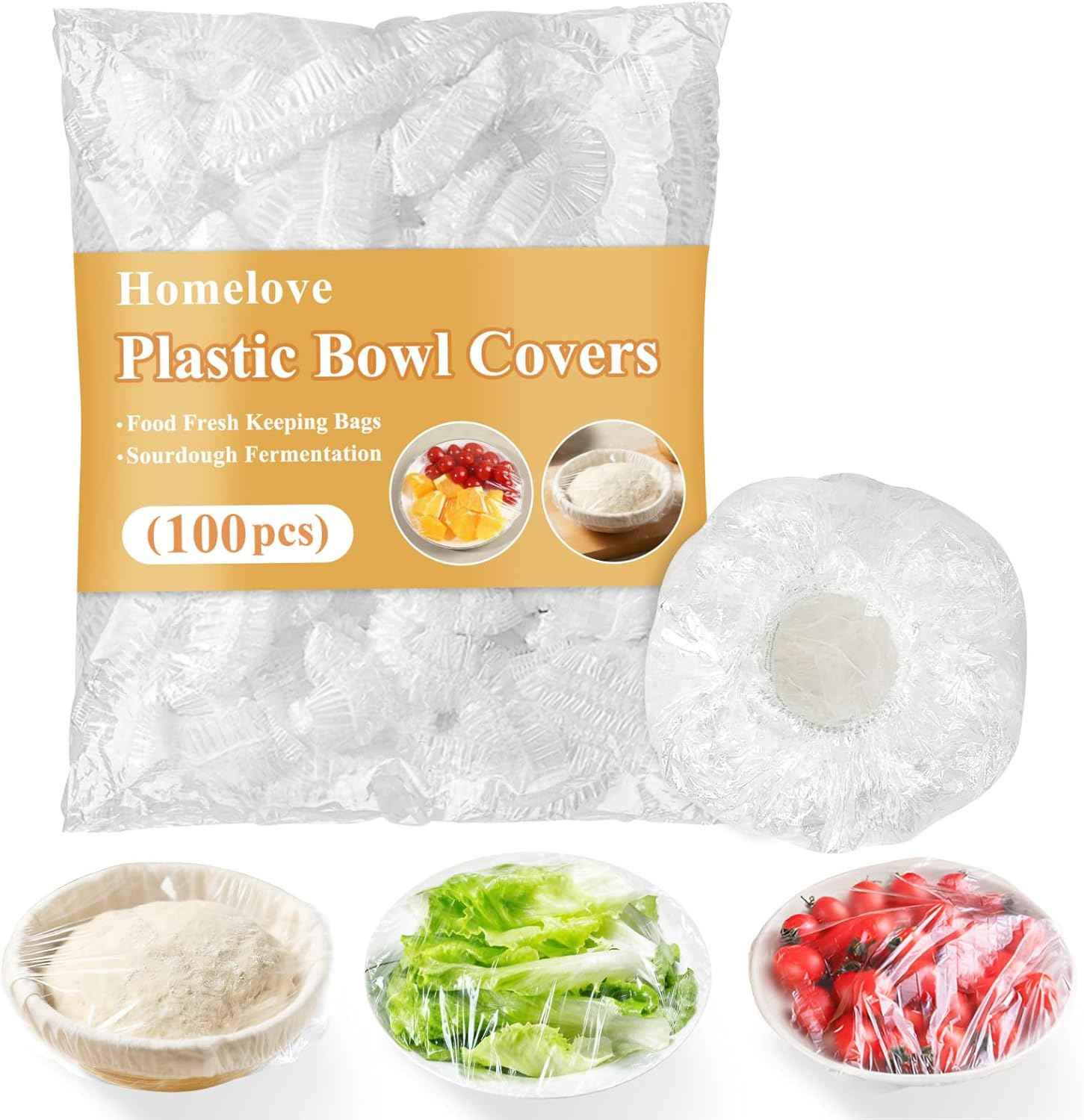 Homelove 100pcs plastic bowl covers with elastic stretch, reusable food keeping bags for kitchen