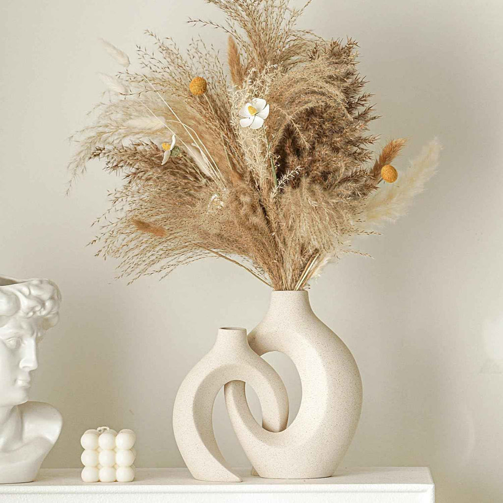 snuggle hollow ceramic vase set of 2 milky white nordic modern boho home decor