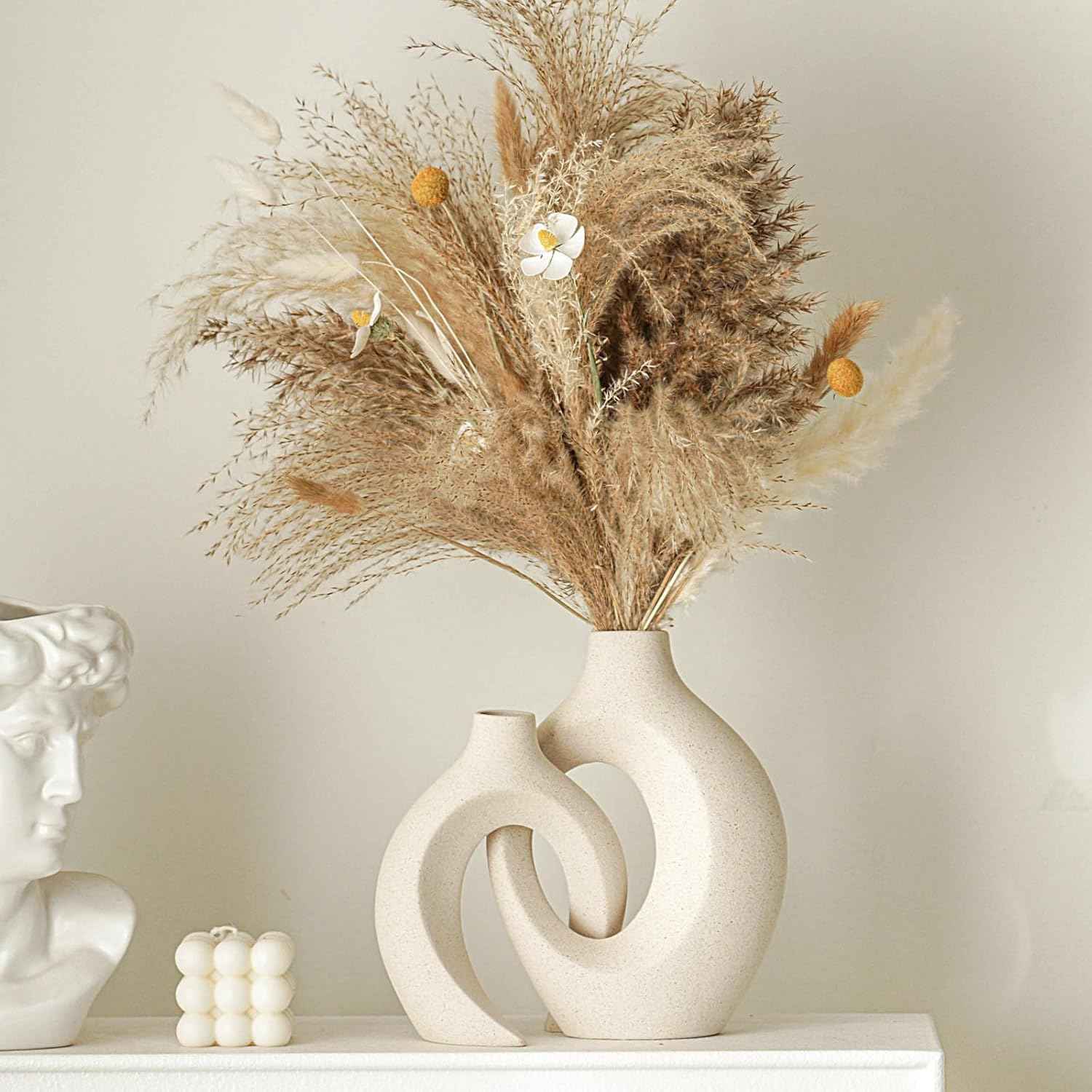 snuggle hollow ceramic vase set of 2 milky white nordic modern boho home decor