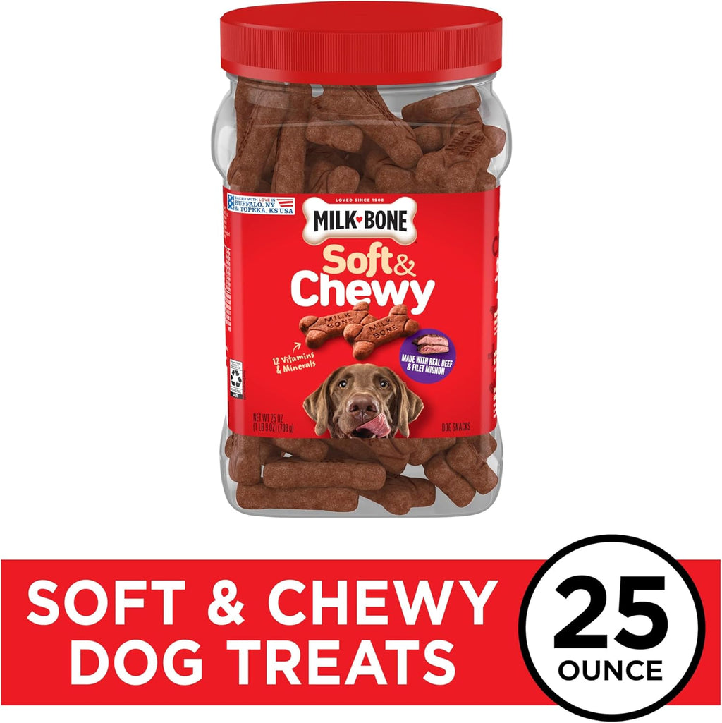 Milk-Bone Soft & Chewy Dog Treats, 25 Ounce, Beef & Filet Mignon Recipe, Made with Real Chuck Roast