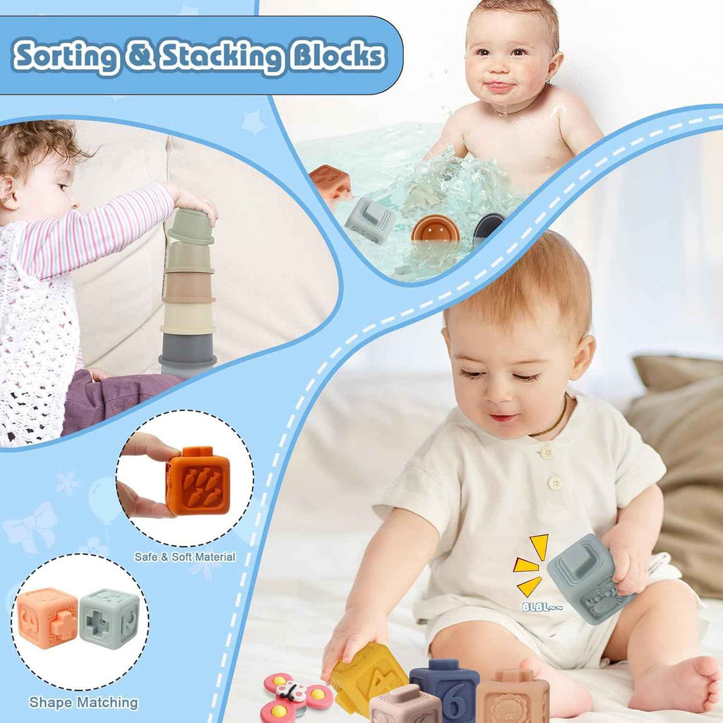 EPOGG 6-in-1 Montessori toys for babies 6-12 months, includes pull string toy, stacking cups, and more