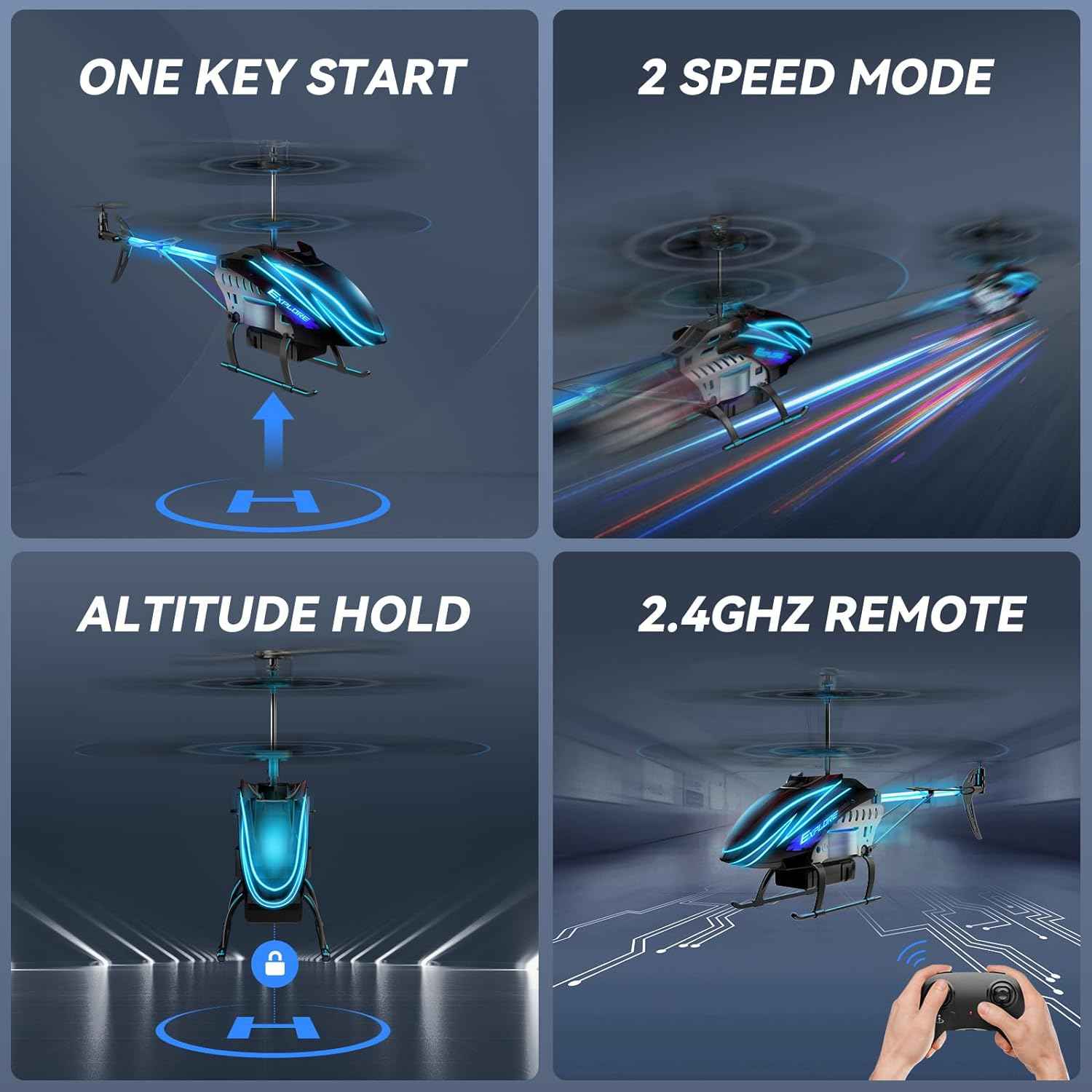 BUSSGO RC Helicopter, Remote Control Helicopter for Kids with 30Mins Flight(2 Batteries), 7+1 LED Light Modes, Altitude Hold, RC Toys for Boys Girls