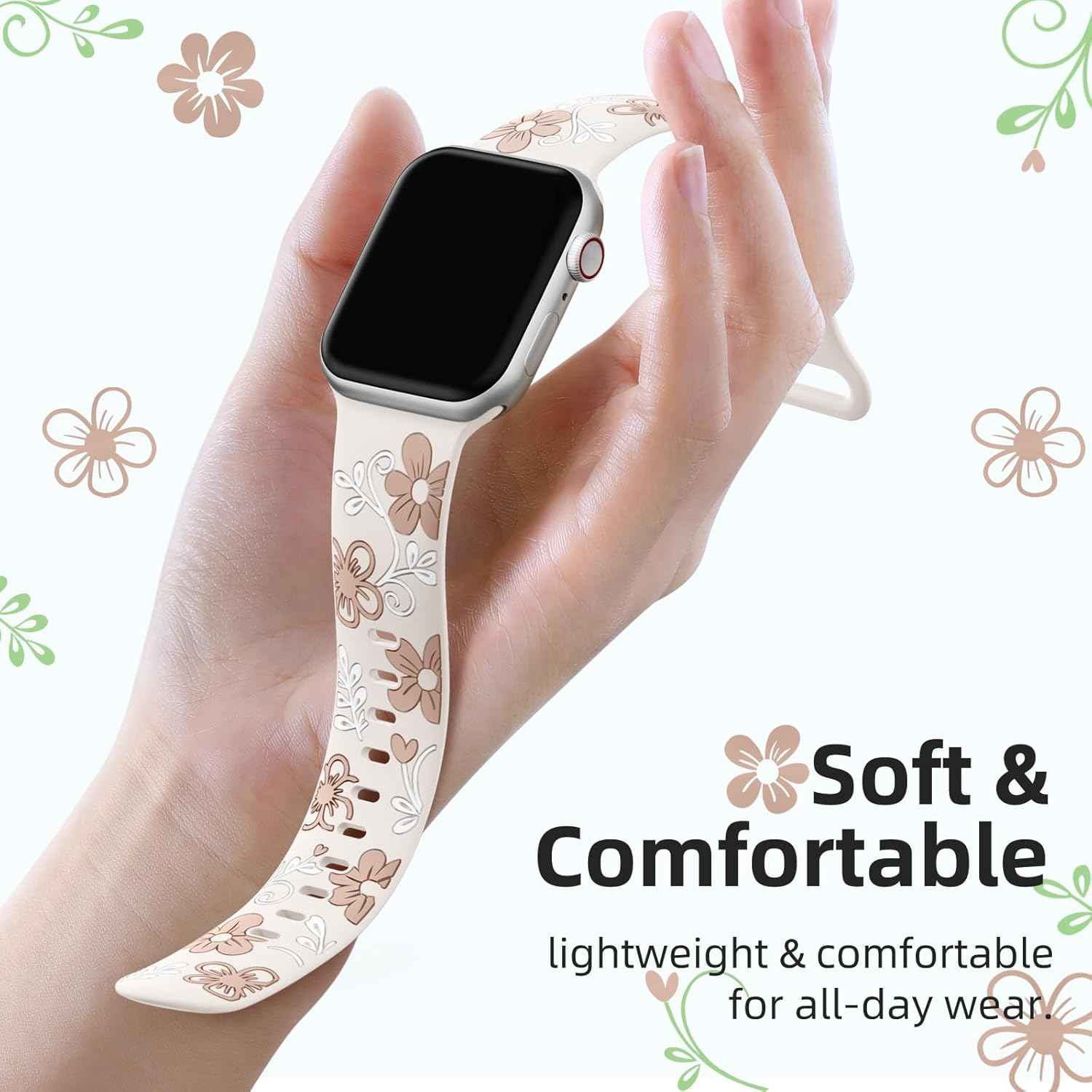 witzon floral band compatible with apple watch 40mm 41mm 38mm 42mm 44mm 45mm 46mm 49mm silicone dressy strap