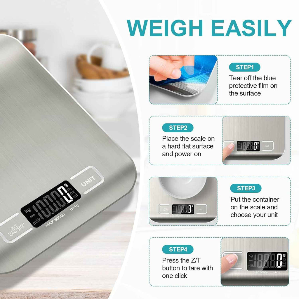 Accurate 11-lb Food Scale with Tare, LCD Display & 6 Units for Baking, Cooking & Meal Prep