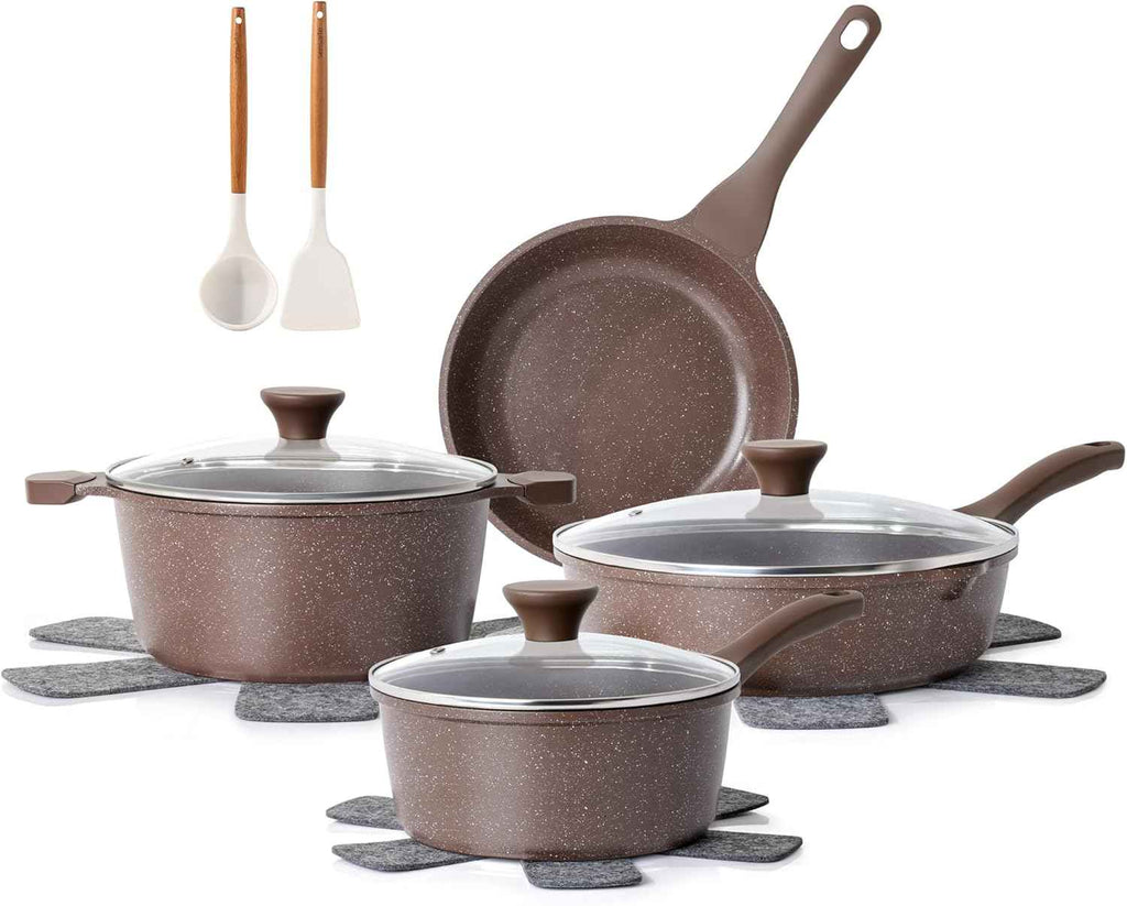SENSARTE Nonstick Ceramic Cookware Set 13-Piece, Healthy Pots and Pans Set, Non-toxic Kitchen Cooking Set with Stay-Cool Handles, Silicone Tools and Pot Protectors, PFAS and PFOA Free