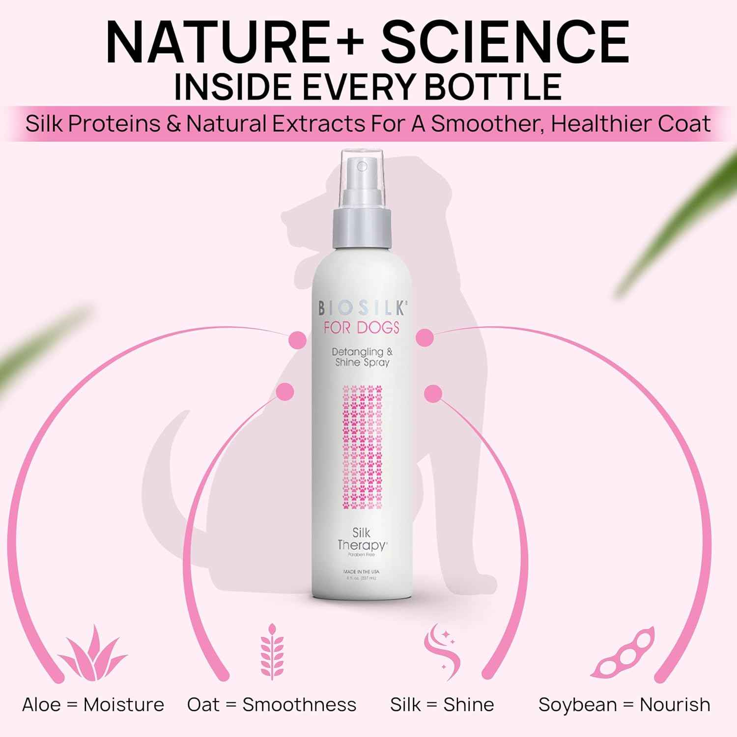 BioSilk Therapy Detangling Plus Shine Protecting Mist for Dogs | Best Detangling Spray For All Dogs and Puppies