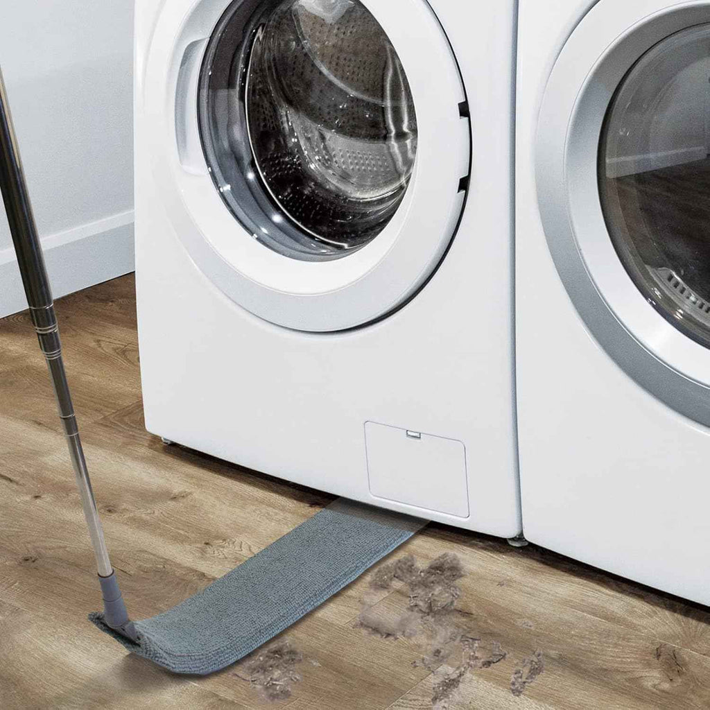 Retractable gap dust cleaner with extension pole and 3 microfiber cloths for under refrigerator, furniture, and appliance cleaning
