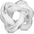 3 Link Wood Knot Decor - Hand Carved Coffee Table Decoration, Boho Chain Link Decor, Modern Shelf, Rustic Objects for Home Living Room Bedroom(White)