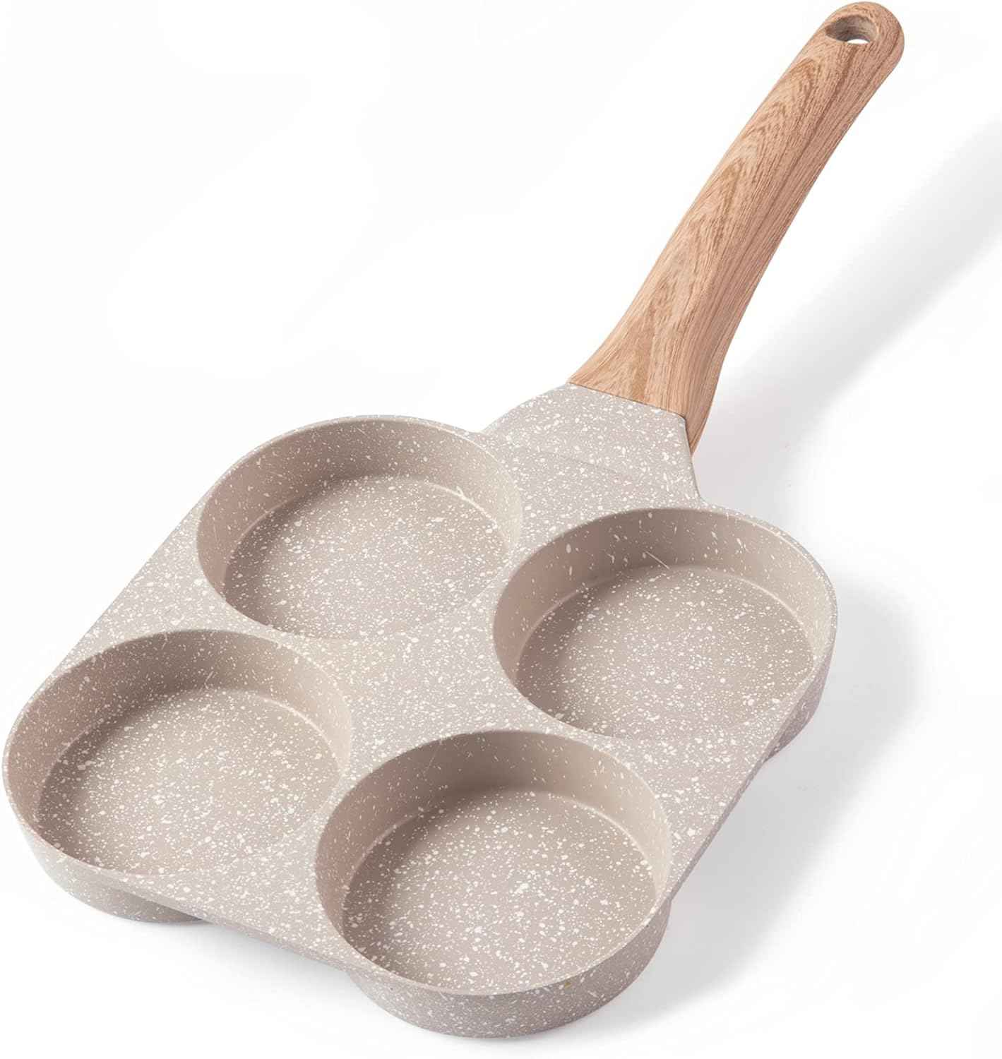 CAROTE 4-Cup Nonstick Granite Omelette Skillet, Pancake Pan and Healthy Egg Cooker for Gas Stove & Induction Cookware