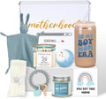 New Mom Gift Basket for Boy Mom, Postpartum Care Package with Boy Mom Drinking Cup and Bunny Lovey Blanket