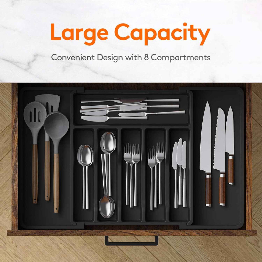 Lifewit Large Silverware Drawer Organizer - Expandable Utensil Tray for Kitchen, Adjustable Storage