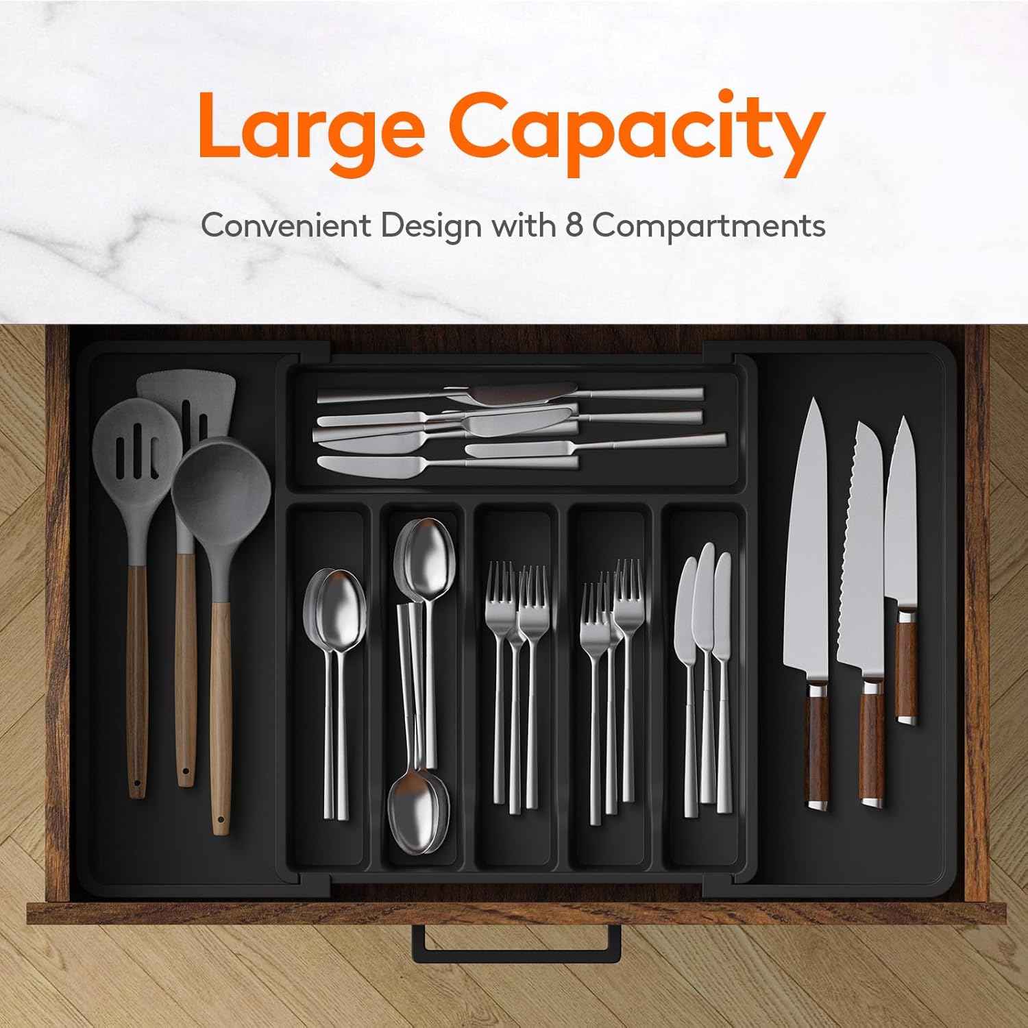 Lifewit Large Silverware Drawer Organizer - Expandable Utensil Tray for Kitchen, Adjustable Storage