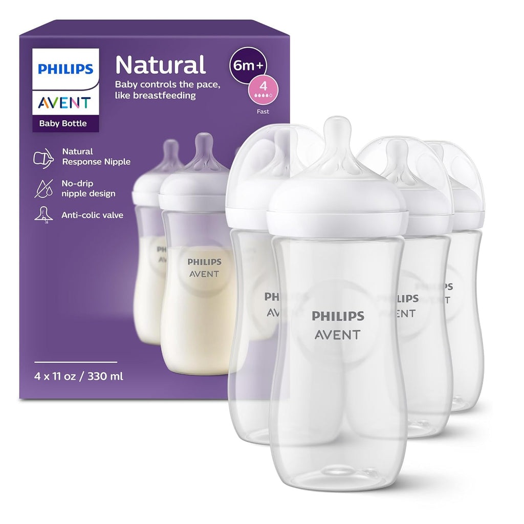 Philips Avent Natural Baby Bottles 4-Pack, Medium Flow, 9oz, SCY903/04, BPA-Free