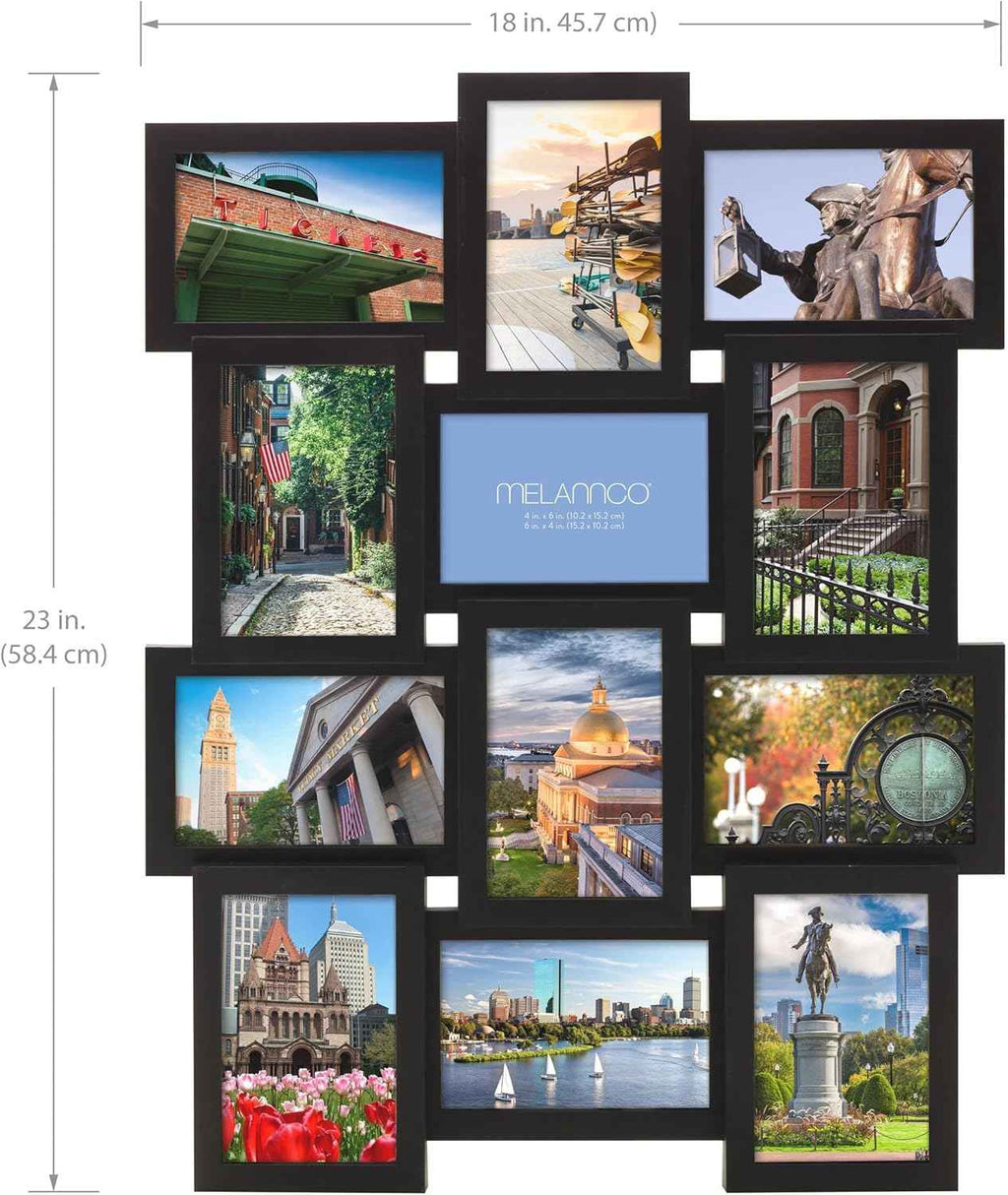 Melannco 18x23 inch black collage picture frame - multi-photo frame with 12 openings for family photos and home decor