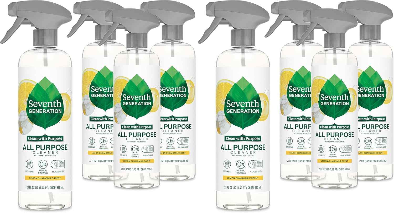 Seventh Generation All Purpose Cleaning Spray Surface Cleaner Lemon Chamomile scent Cuts Grease 23 oz, Pack of 4
