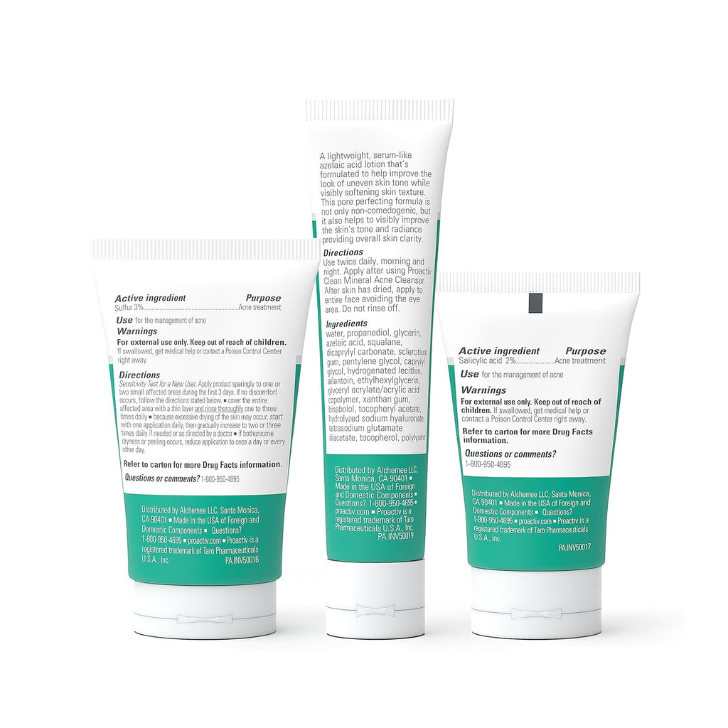 proactiv clean 3-step acne routine kit with sulfur cleanser, azelaic serum, and sensitive skin moisturizer for 30-day acne treatment