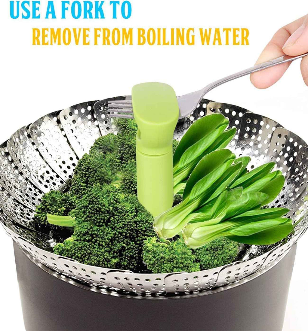 Consevisen Vegetable Steamer Basket for Cooking Food, Stainless Steel Veggie Steam Basket for Pot, Folding Expandable Steaming Insert with Extendable Handle Fits Various Size Pot, 5.1" to 9"