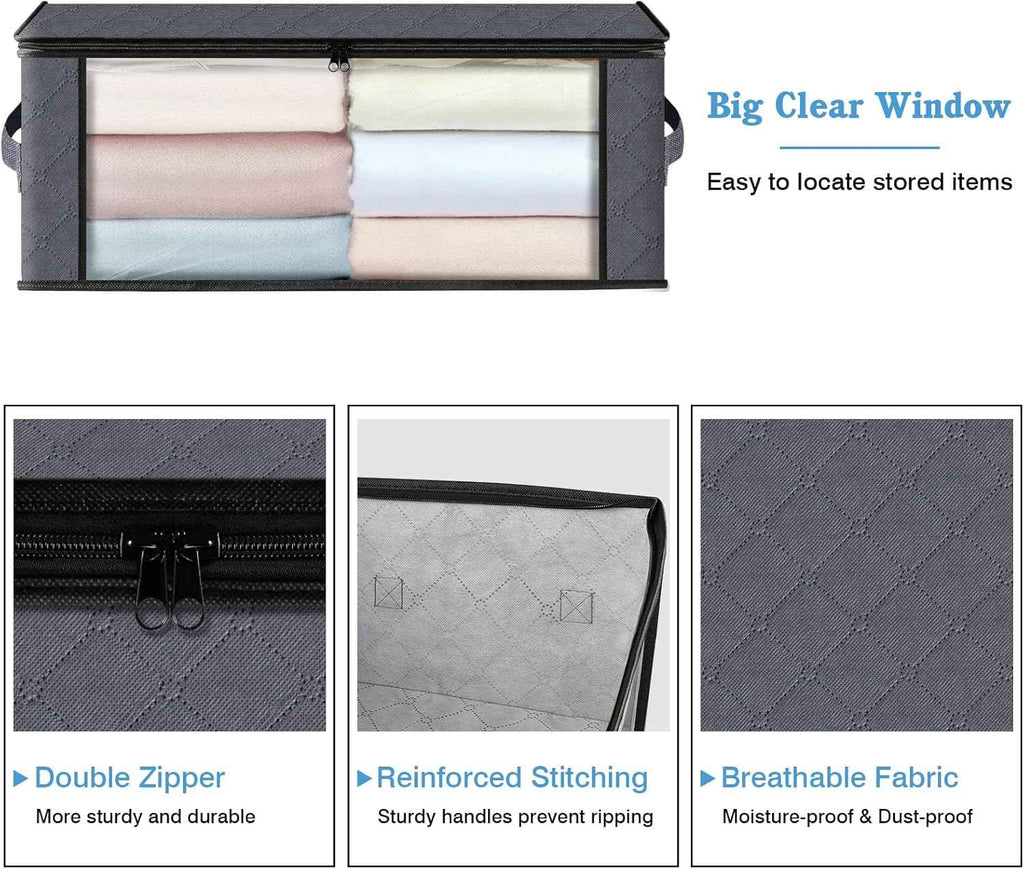 HomeHacks Storage 3-Pack Foldable Clothes Organizer Storage Bags with Clear Window and Sturdy Handles