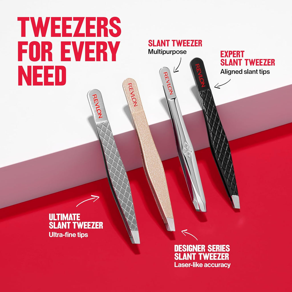 Revlon Expert Slant Tweezer with High Precision and Easy Hair Removal in Stainless Steel for Women and Men