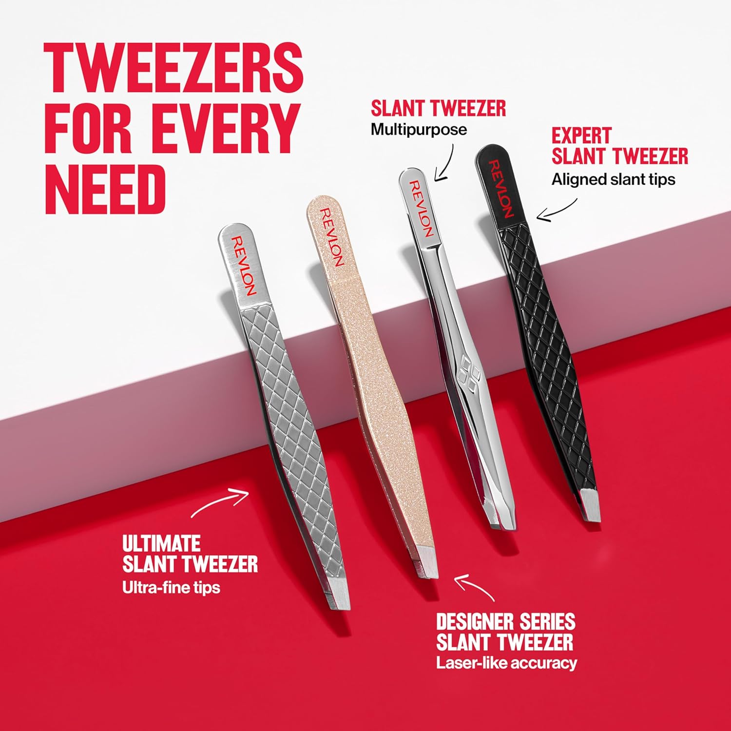 Revlon Expert Slant Tweezer with High Precision and Easy Hair Removal in Stainless Steel for Women and Men