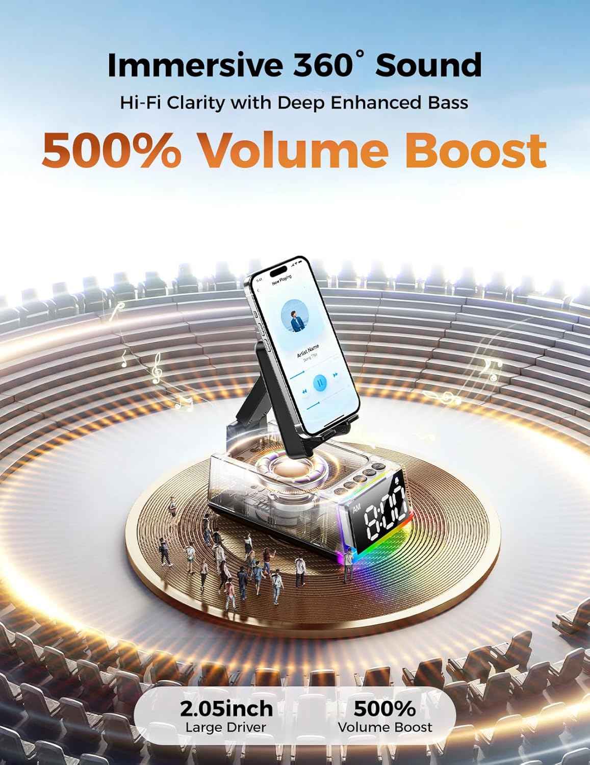 Bluetooth Speaker Birthday Gift for Men:Induction Cell Phone Stand HD Sound Valentines Gifts For Him Her Adult Teen,Anti-Slip Phone Holder Kitchen Gadget Women Mom Wife,Dad Husband Boyfriend(Black)