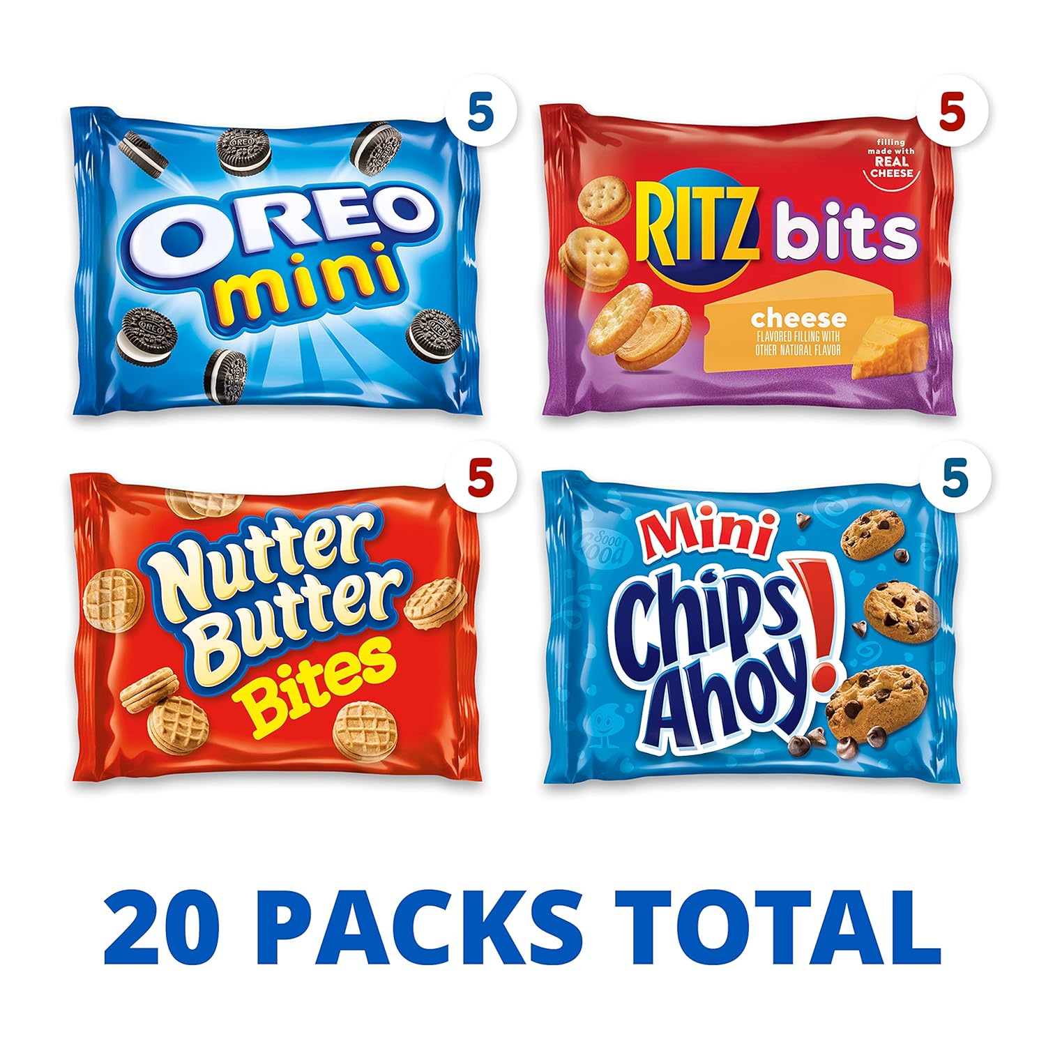 Nabisco classic mix variety pack with 20 assorted snack packs, bite-size cookies and crackers