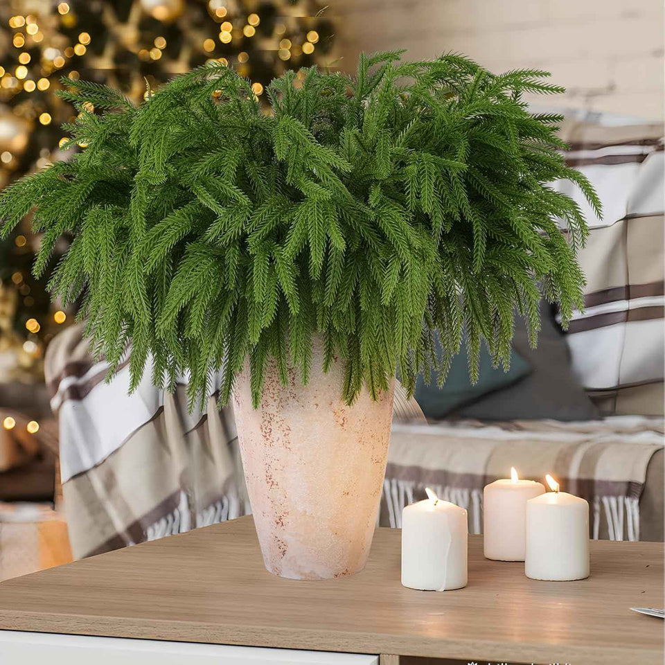 12 Pcs Artificial Norfolk Pine Branches, Norfolk Pine Artificial Pine Stems DIY Crafts Faux Christmas Greenary Norfolk Pine Branches for Xmas Wreath Garland Home Decor (12)