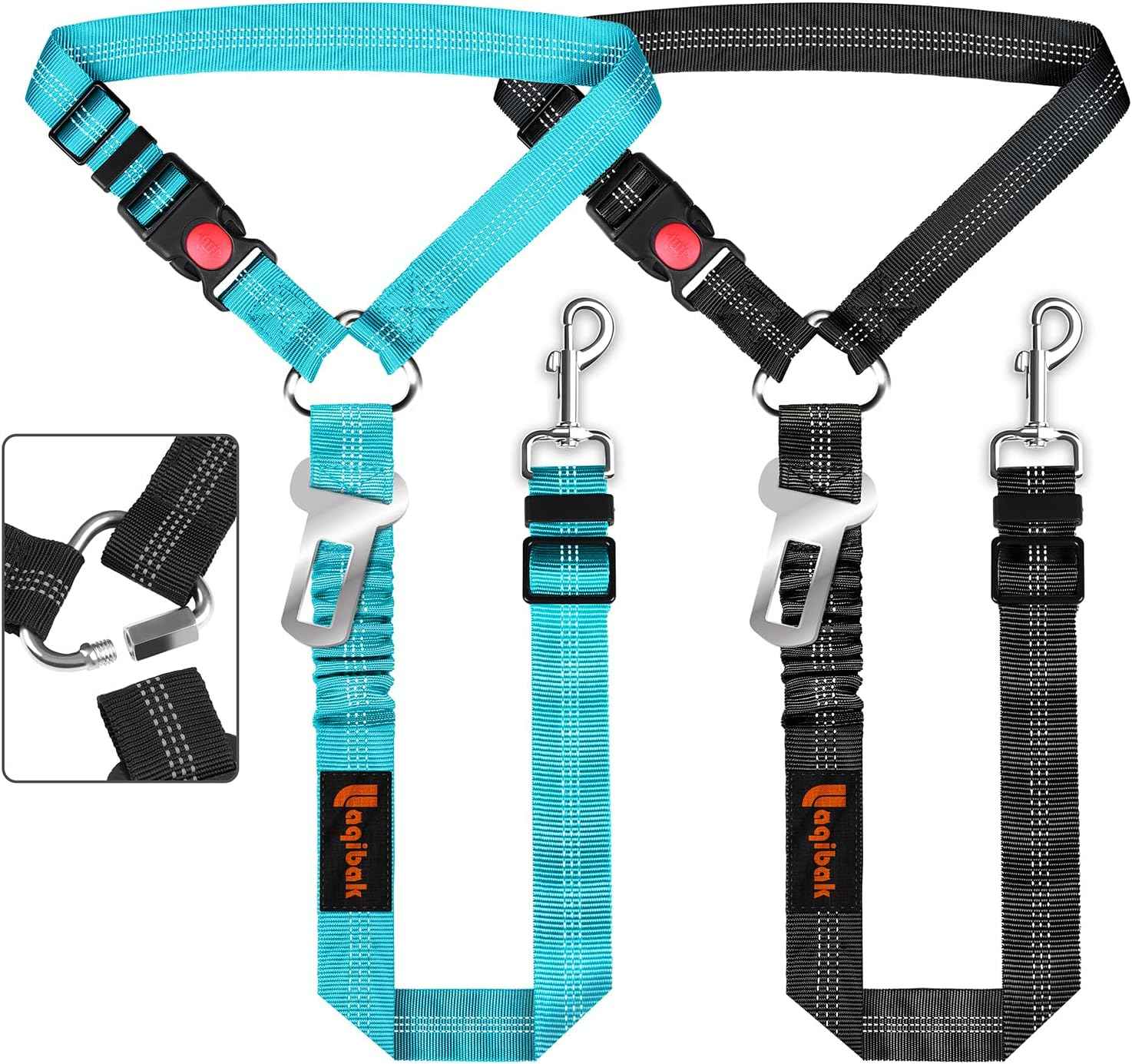 Blue and Black 3 in 1 Pet Dog Car Seatbelt Leash with Retractable Restraint and Adjustable Reflective Bungee Tether