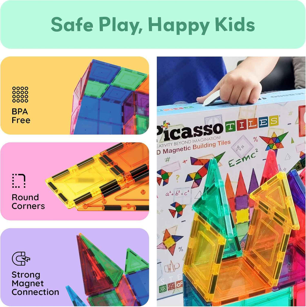 PicassoTiles 100 Piece Clear Magnetic 3D Blocks Creativity and Imagination Toy Set for Kids Inspirational