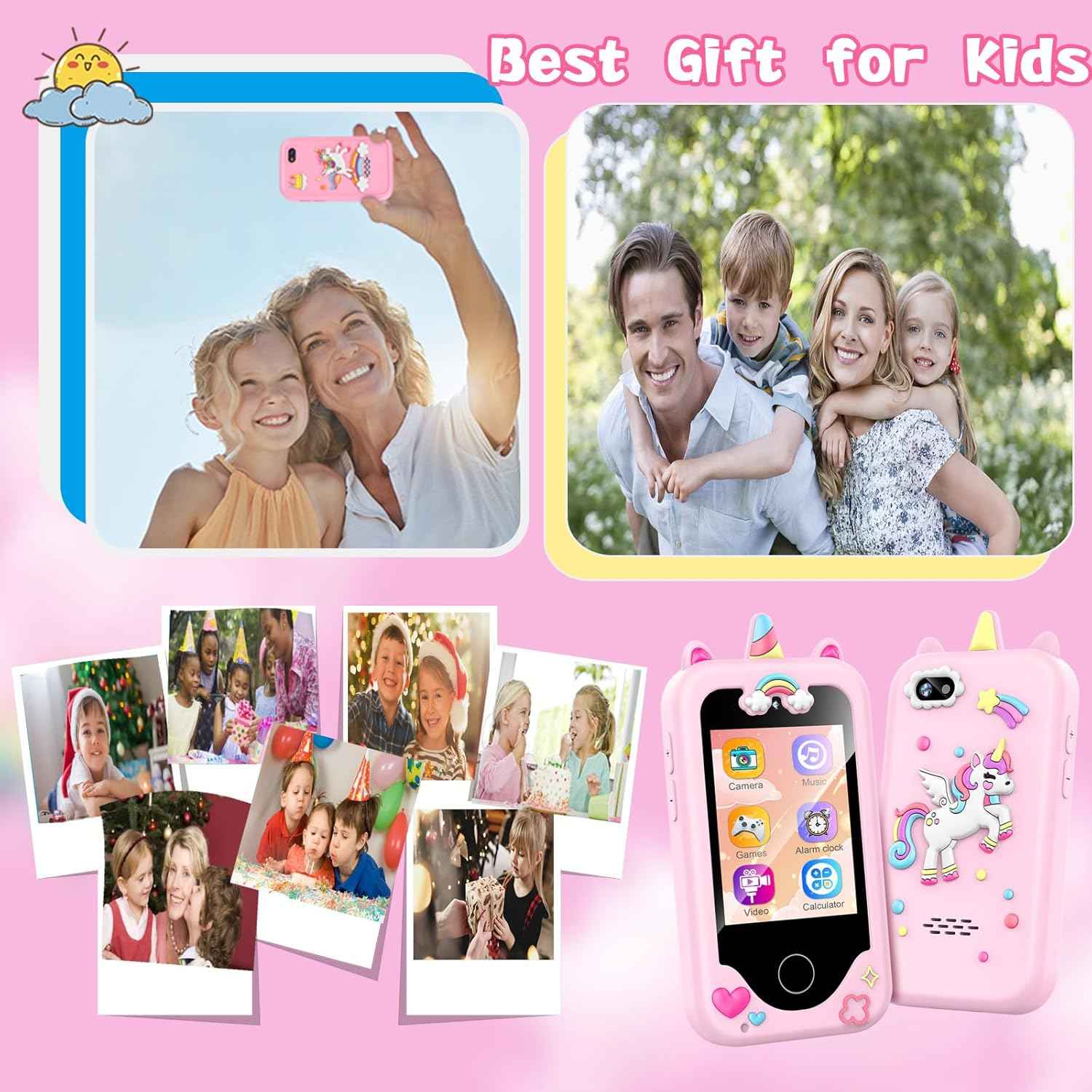 WEOLULI Kids Smart Phone with Dual Camera, Game & Music Player, Toddler Learning Play Toy Cell Phone, Gifts for Girls, Christmas, Birthday, Age 3-10, Light Pink