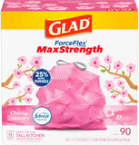 Glad Tall Kitchen Trash Bags 13 Gallon, MaxStrength Cherry Blossom Garbage Bags, Drawstring, 90 Count - ShopUS